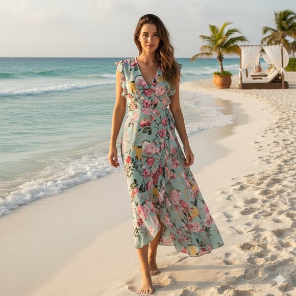 Eliza J Floral Faux Wrap Dress in Pastel Colors size 14 - Picture 1 of 13